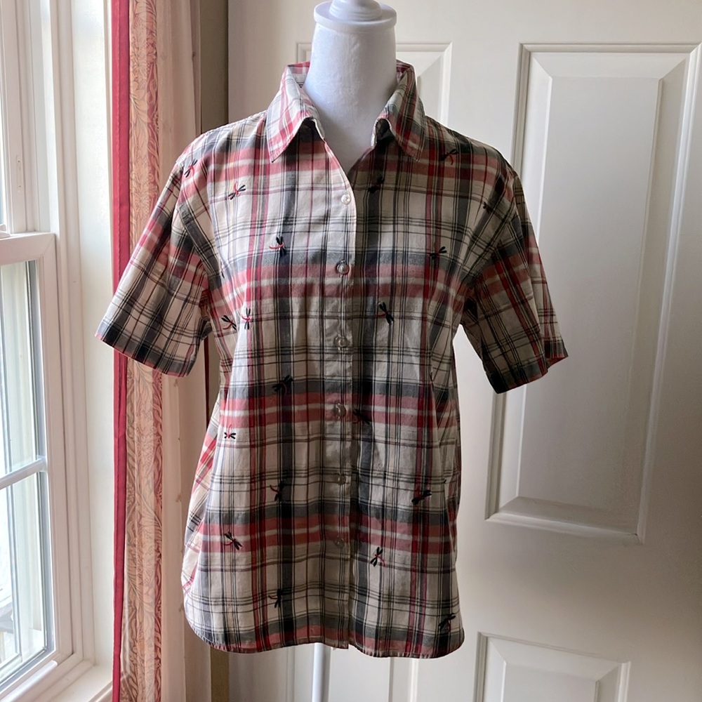 Bobbie Brooks Woman’s Cotton Dragonfly Short Sleeve Collared Shirt